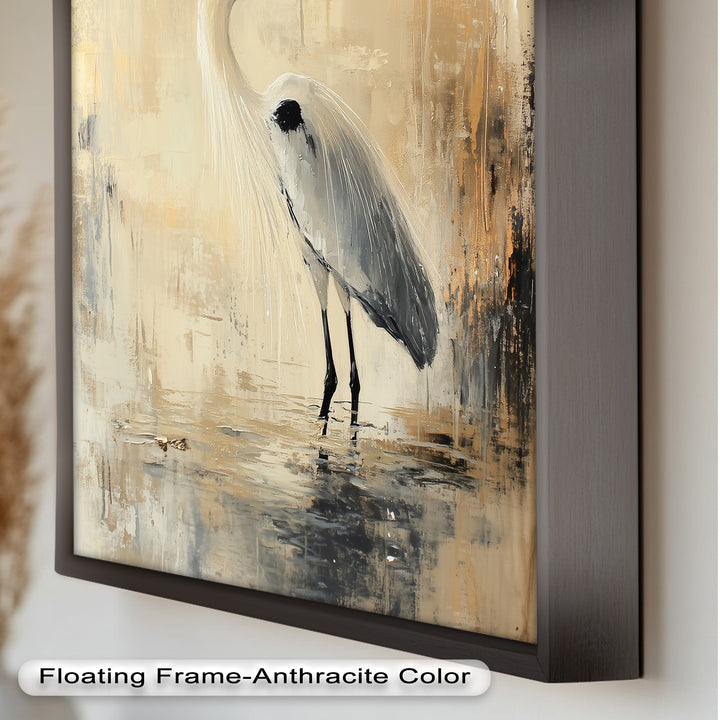Golden Stillness – Heron in Reflective Water Oil Painting