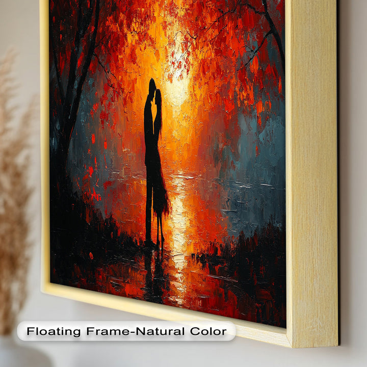 Passionate Kiss Beneath Autumn Flames - Love Oil Painting