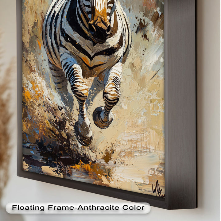 Charging Zebra in Dust Storm – Wildlife Animal Oil Painting