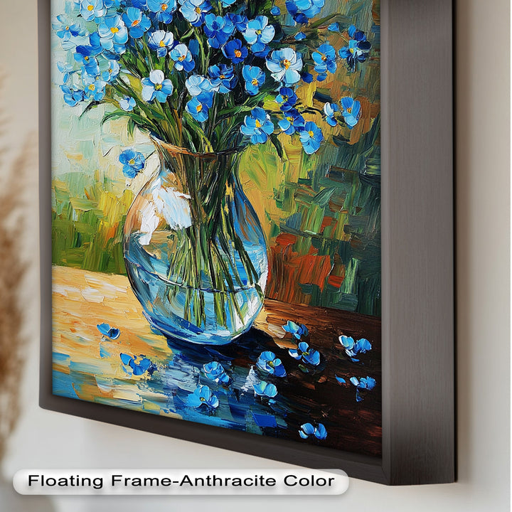 Blue Wildflowers in Vase Wall Art – Floral Oil Painting