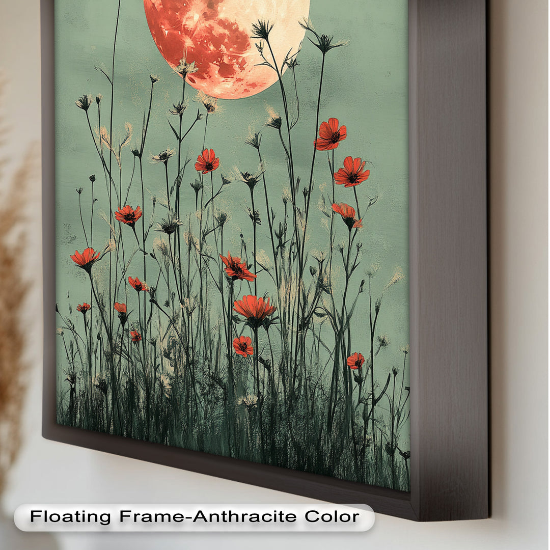 Celestial Wildflowers – Full Moon Over Red Meadow Blooms Oil Painting