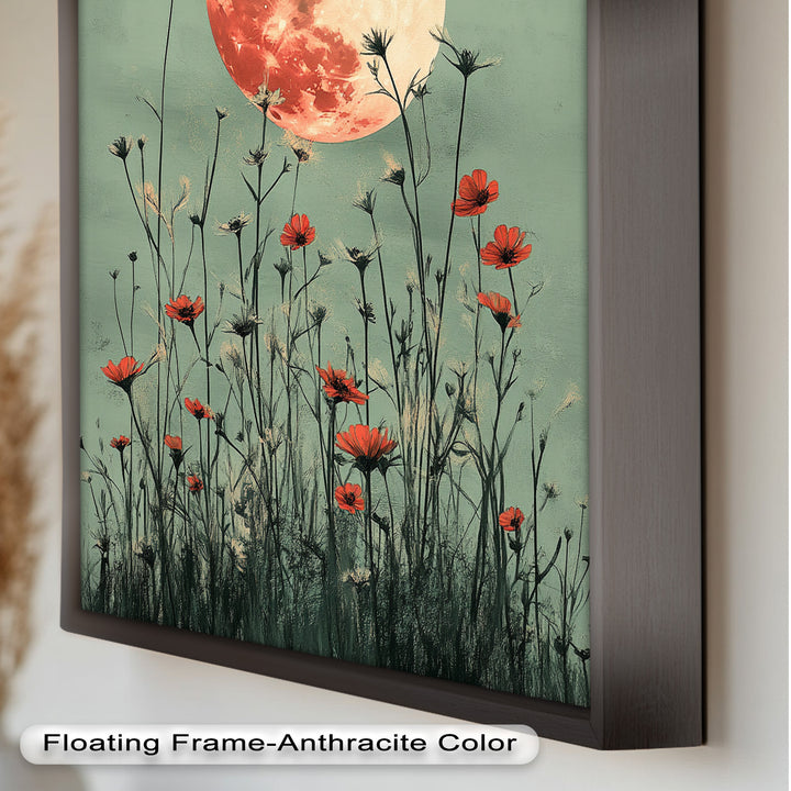 Celestial Wildflowers – Full Moon Over Red Meadow Blooms Oil Painting