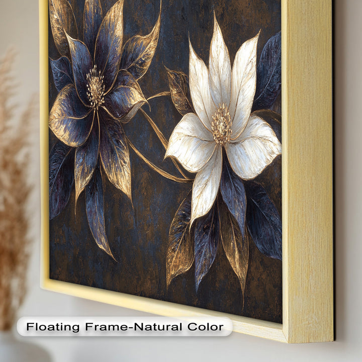 Blue Floral Stained Art – Botanical Oil Painting