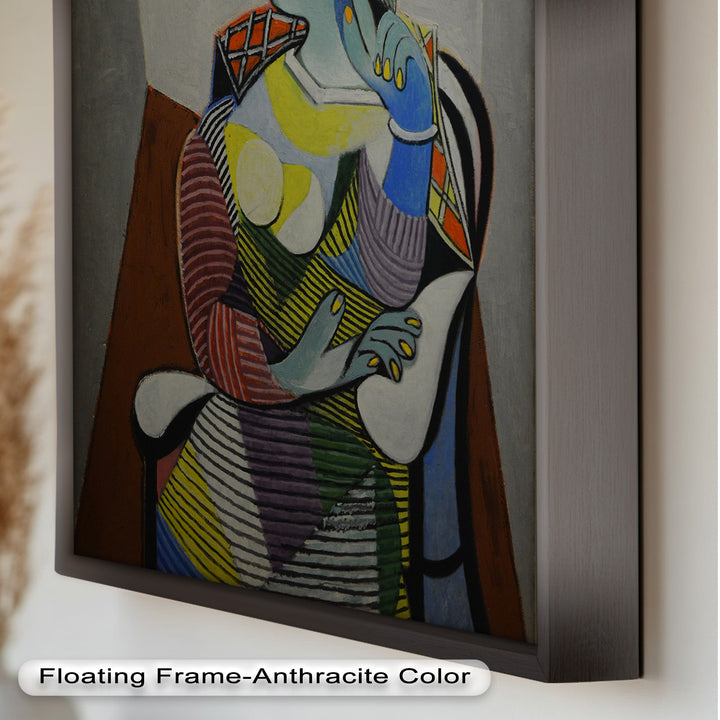 Striped Serenity – Colorful Woman in Hat Picasso Oil Painting