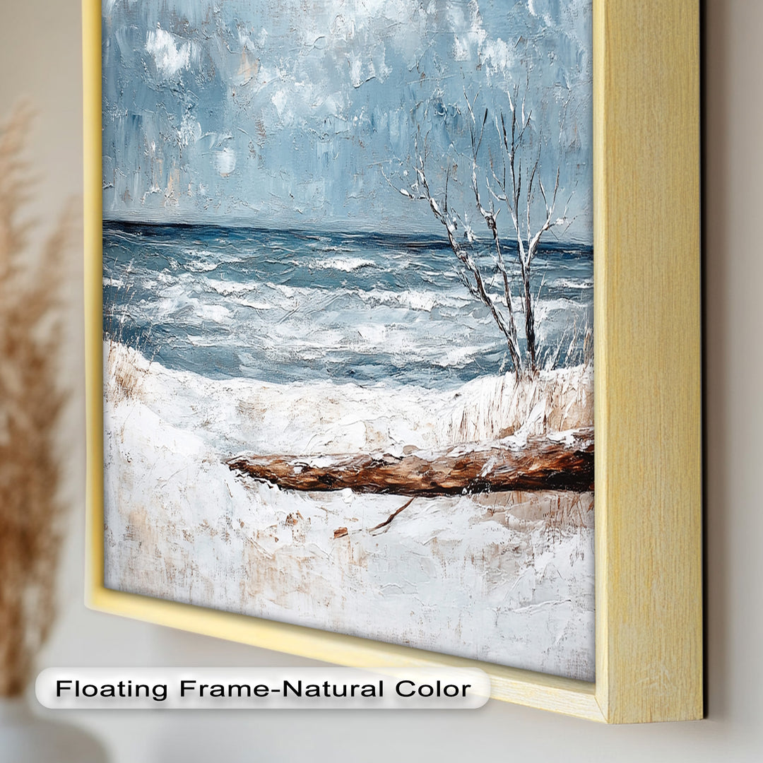 Snowy Coastal Wall Art - Winter Beach Seascape Oil Painting