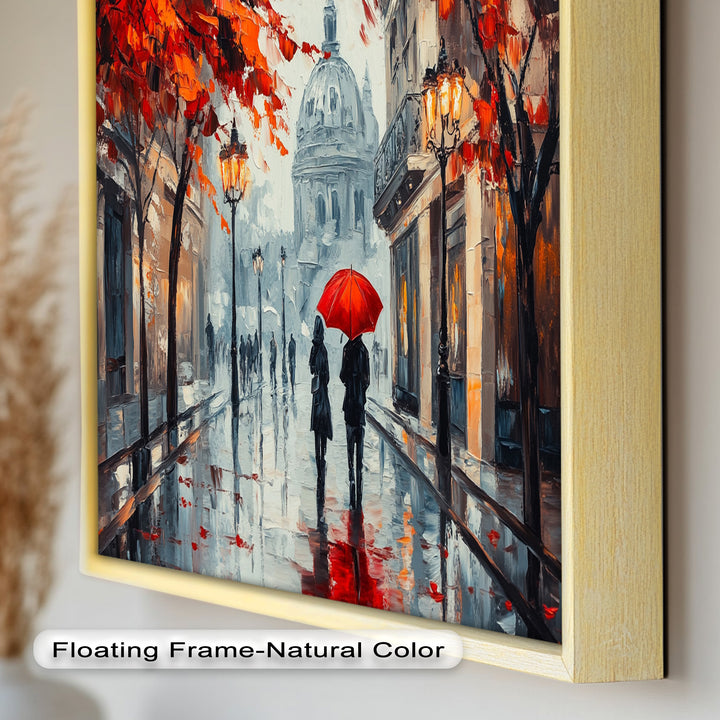 Lovers Walking with Red Umbrella - Love Oil Painting