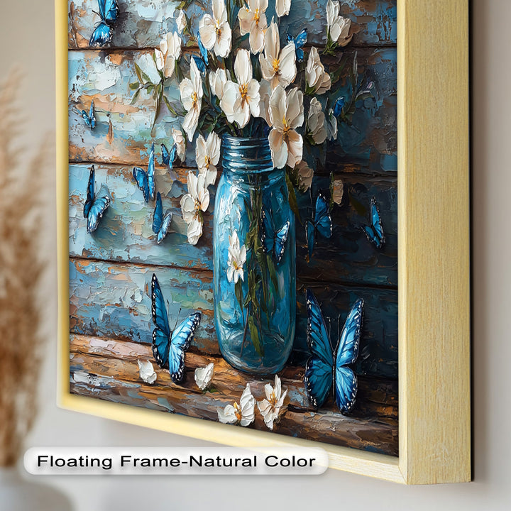 Flowers and Blue Butterflies – Elegant Nature Oil Painting