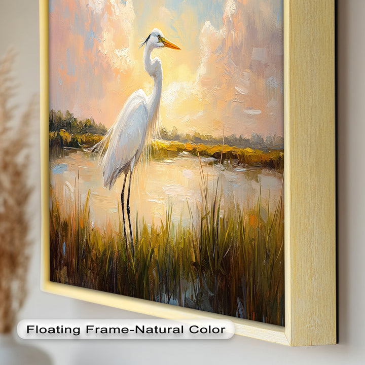 White Egret at Sunset – Animal Oil Painting