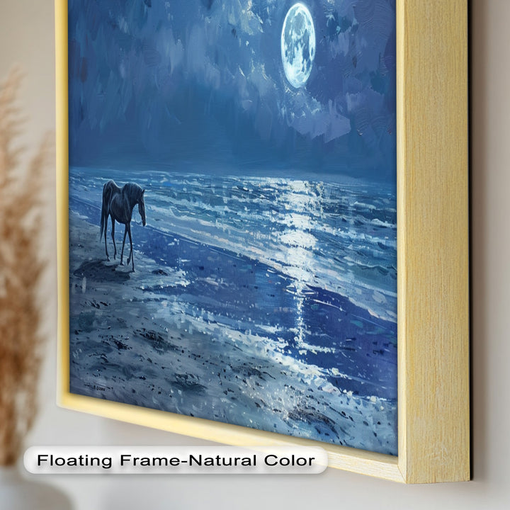 Moonlight & Horse – Serene Nighttime Oil Painting
