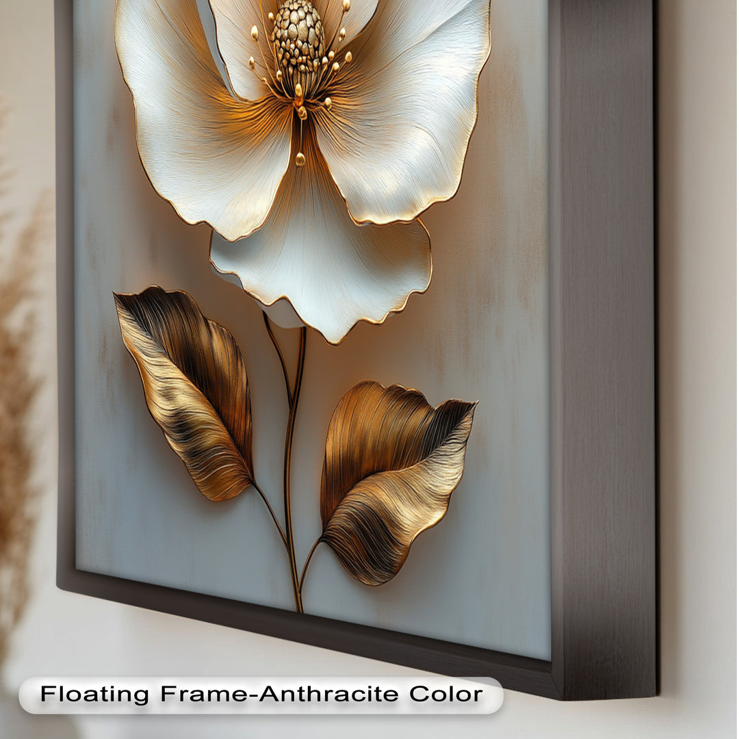 Golden Glow Bloom – White and Gold Flower Oil Painting