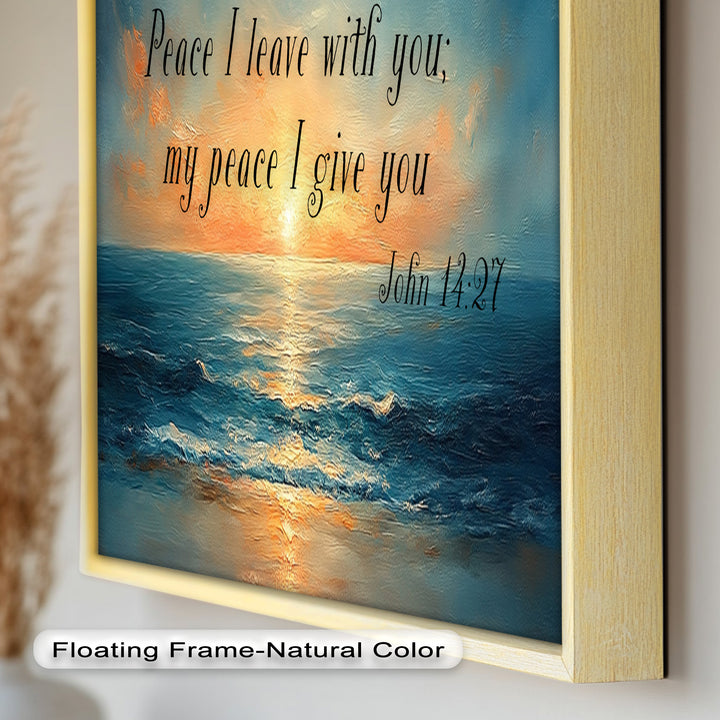 John 14:27 – Peaceful Ocean Sunset Bible Verse Oil Painting