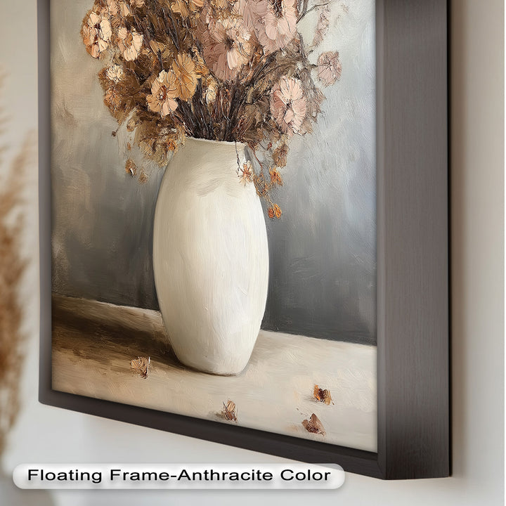 Brown Bouquet in White Vase - Flower Oil Painting