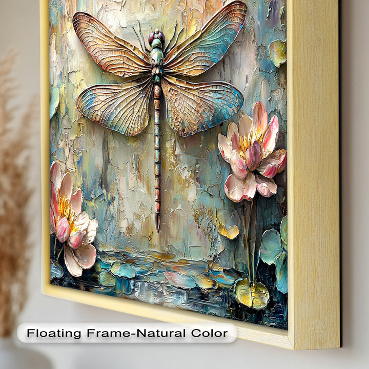 Floral Dragonfly – Framed Botanical Oil Painting