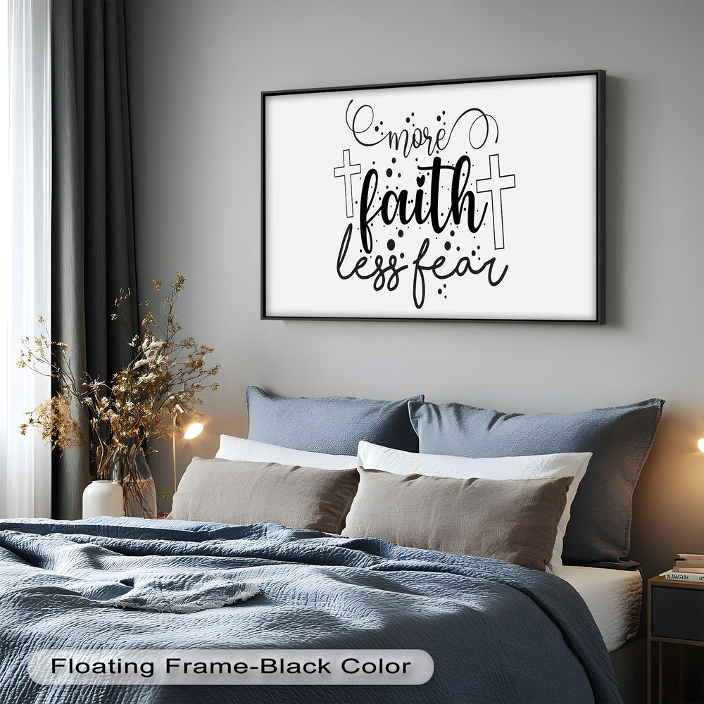 Whimsical Black & White Religious Wall Art – Faith Over Fear Hand-Lettered Painting
