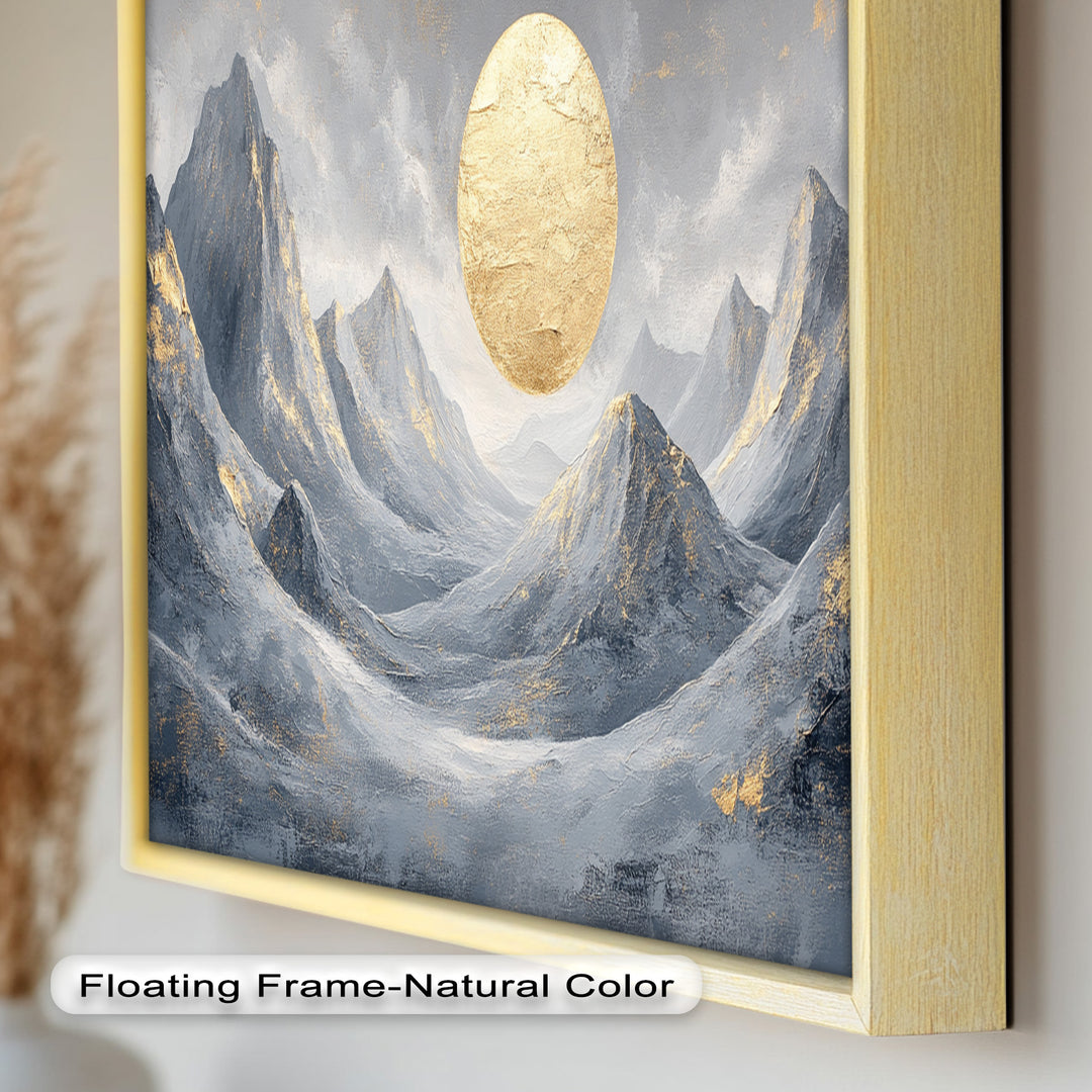 Goldene Sonne über silbernen Gipfeln – Berg-Ölgemälde
