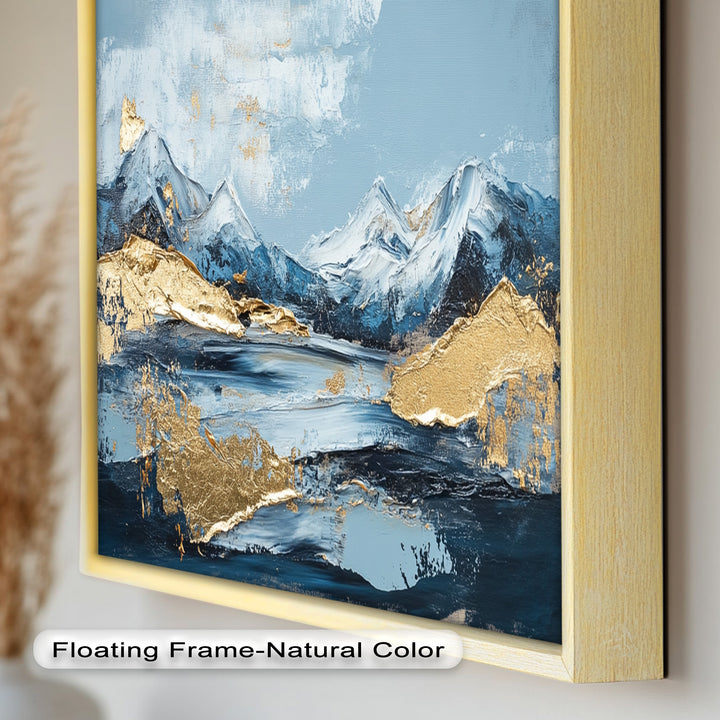 Arctic Peaks – Abstraktes Ölgemälde mit Bergmotiven in Blau und Gold