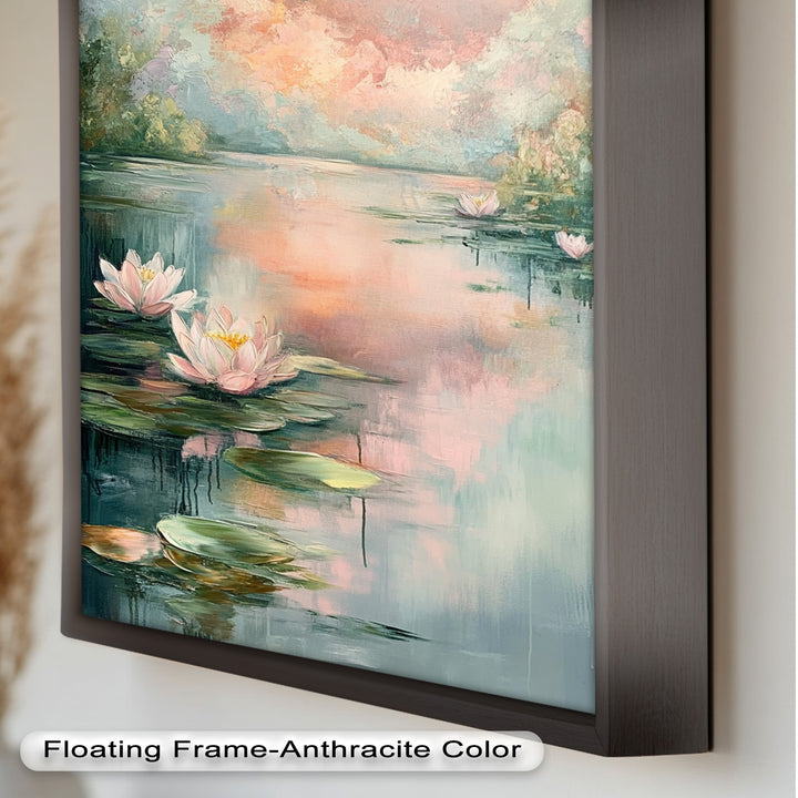 Pastel Water Lilies in Tranquil Lake - Flower Oil Painting