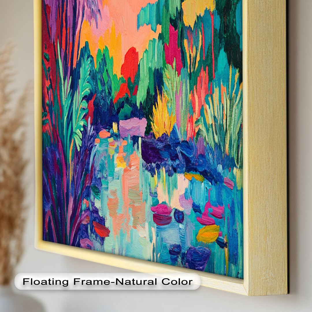 Sunset Reflections Oil Painting – Fauvist Lakeside Dreamscape