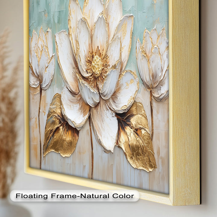 Golden Bloom Lotus – Floral Oil Painting