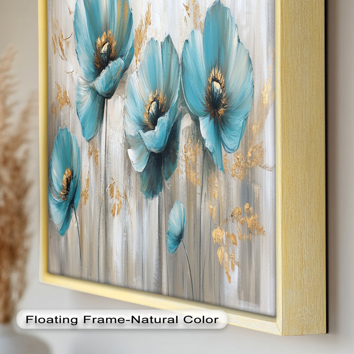 Blue Poppies with Metallic Accents - Flower Oil Painting