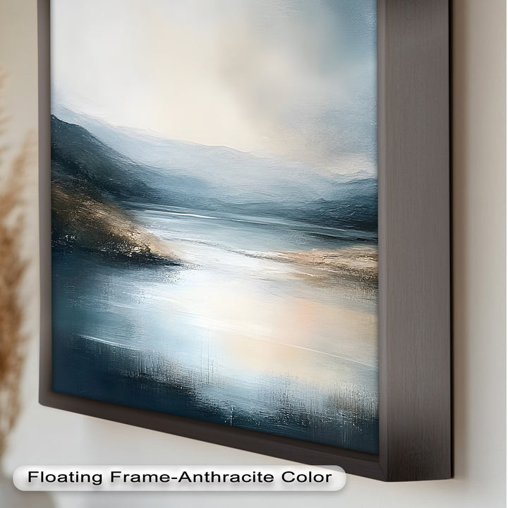 Misty Mountain Lake Landscape - Framed Oil Painting