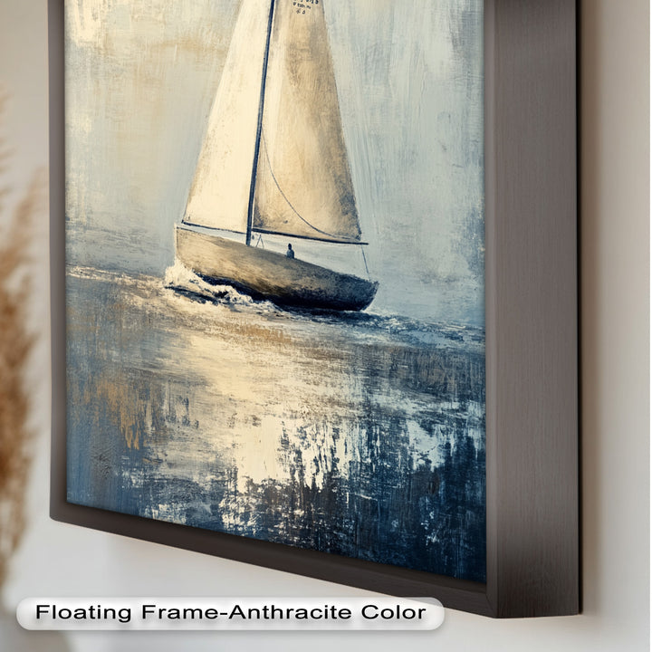 Golden Sail – Minimalistisches Ölgemälde „Boot auf See“