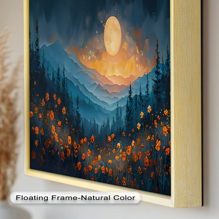 Moonlit Mountain Landscape-Floral Oil Painting