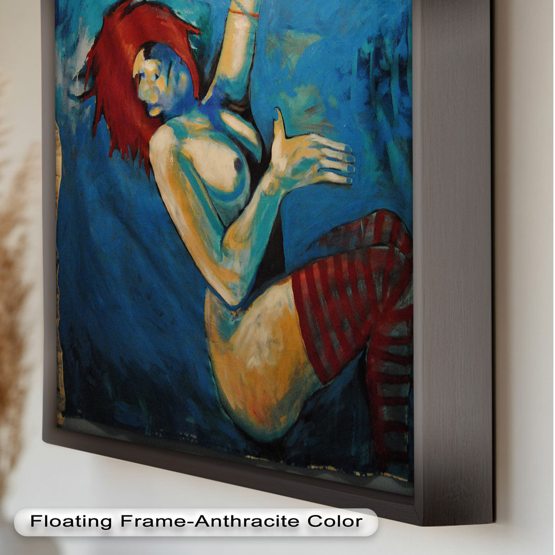 Descent in Blue – Expressionist Female Nude Picasso Oil Painting