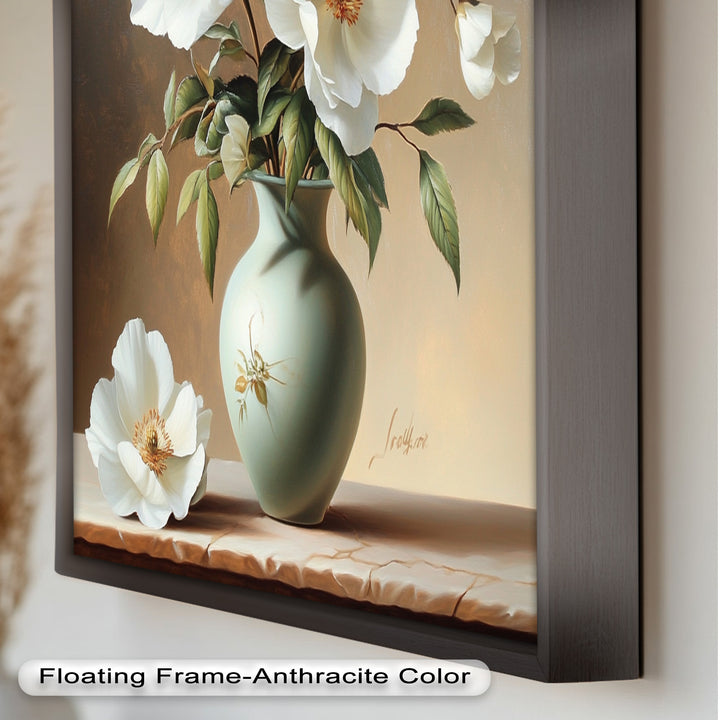 White Peony Still Life – Classic Floral Arrangement Flower Oil Painting
