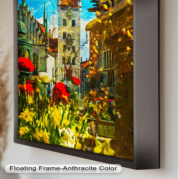 Sunlit Cathedral Square – Vibrant European Cityscape Picasso Oil Painting