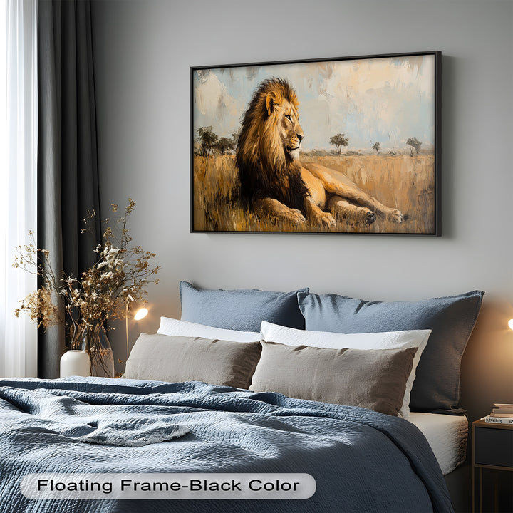 Regal Lion in Golden Plains – Wildlife Oil Painting