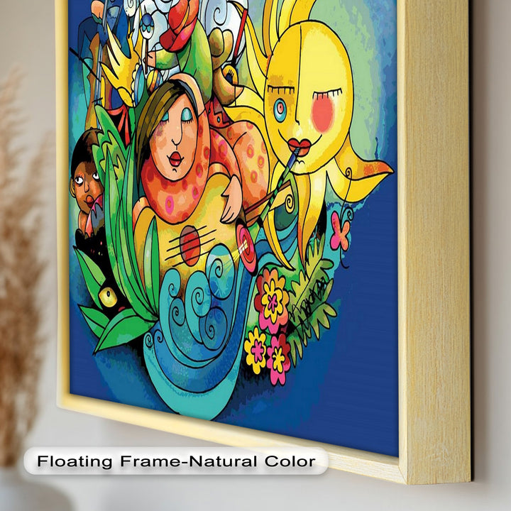Colorful Surreal Art Print – Sunshine Framed Oil Painting