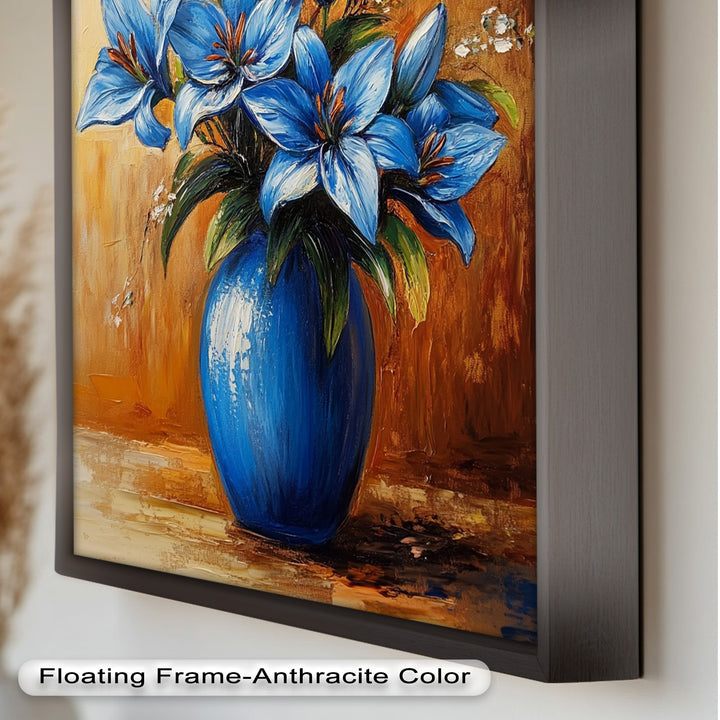 Azure Blossoms in a Blue Vase – Flower Oil Painting