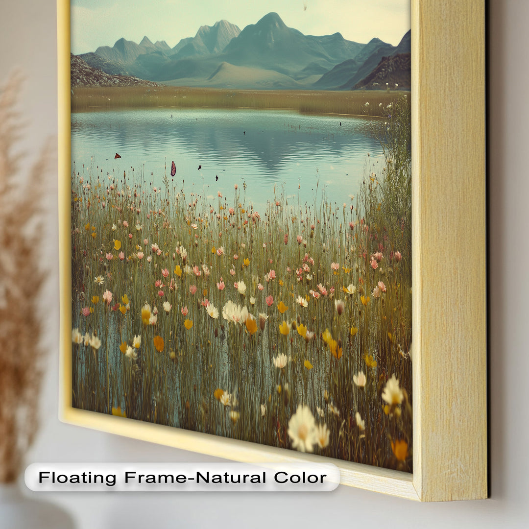Butterfly Bloom by the Lake – Framed Oil Painting