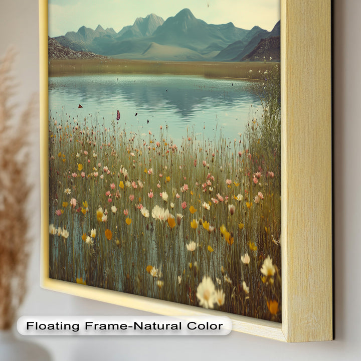 Butterfly Bloom by the Lake – Framed Oil Painting