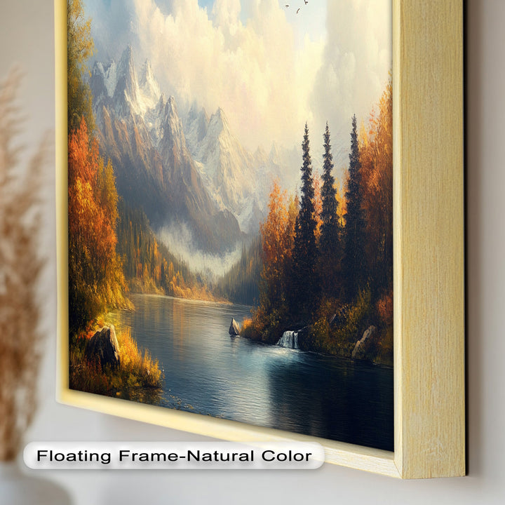 Herbstliche Seewandkunst – Ölgemälde einer Berglandschaft