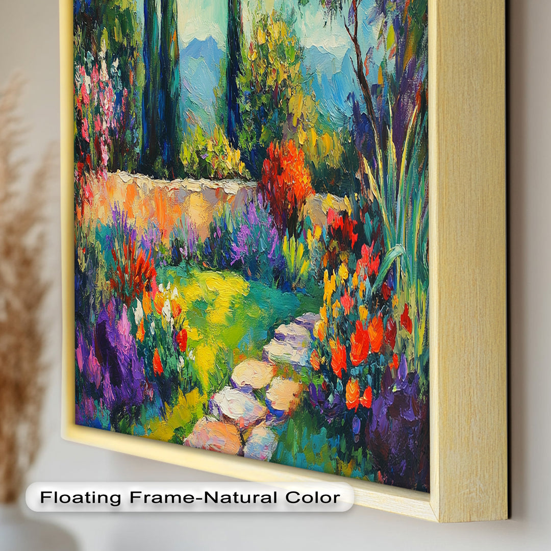 Sunlit Garden Path Oil Painting – Fauvist Outdoor Floral Landscape