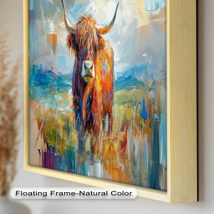 Highland Cow in Windswept Fields - Animal Oil Painting
