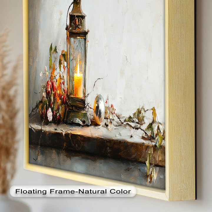 Bronze Candle Lantern Art – Winter Decor Oil Painting