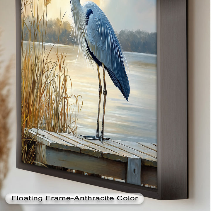 Majestic Heron in Misty Marshland - Animal Oil Painting
