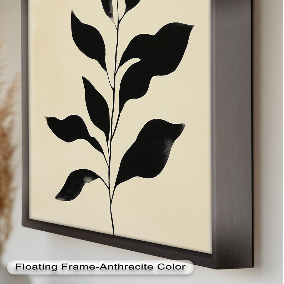 Black Botanical Minimalism – Monochrome Oil Painting