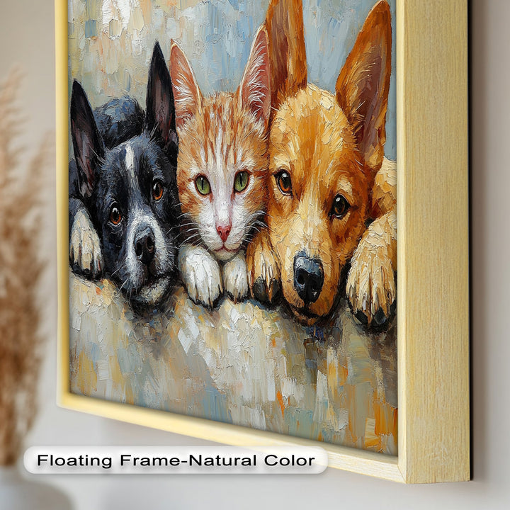 Cat and Dogs Resting Together - Animal Oil Painting