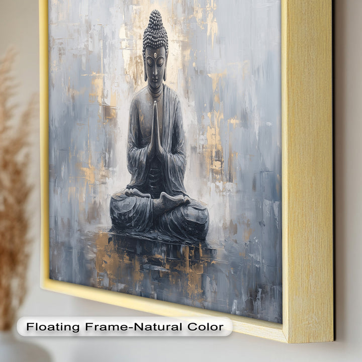 Graue Buddha-Meditationswandkunst – Religiöses Ölgemälde