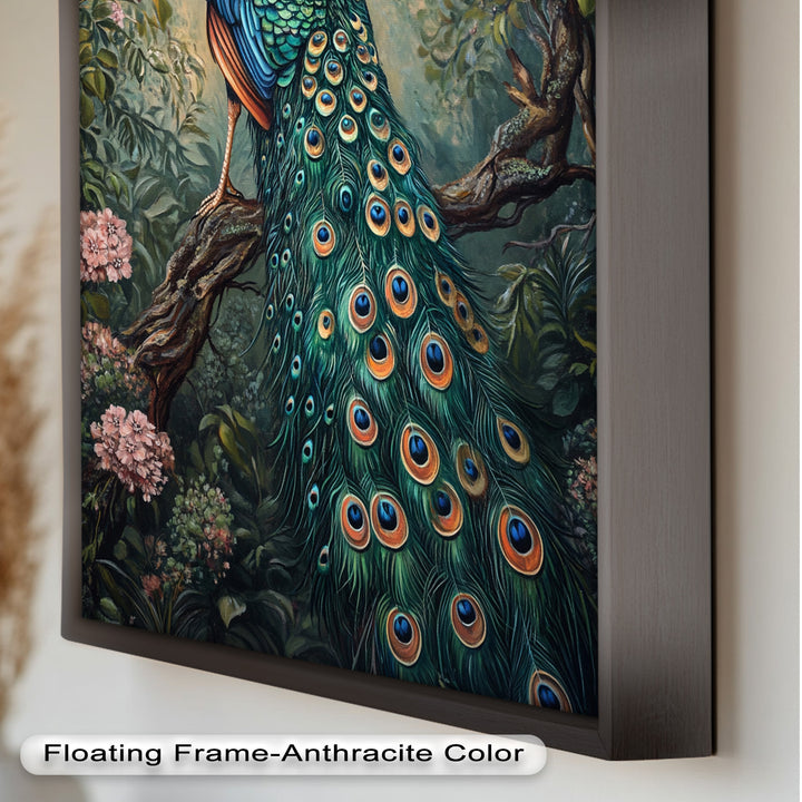 Peacock Among Blossoms – Regal Garden Beauty Animal Oil Painting