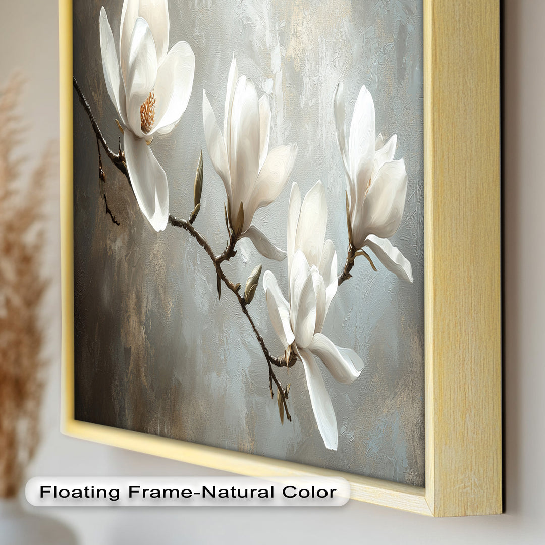 Magnolia Serenity – Cream Blossom Branch Flower Oil Painting