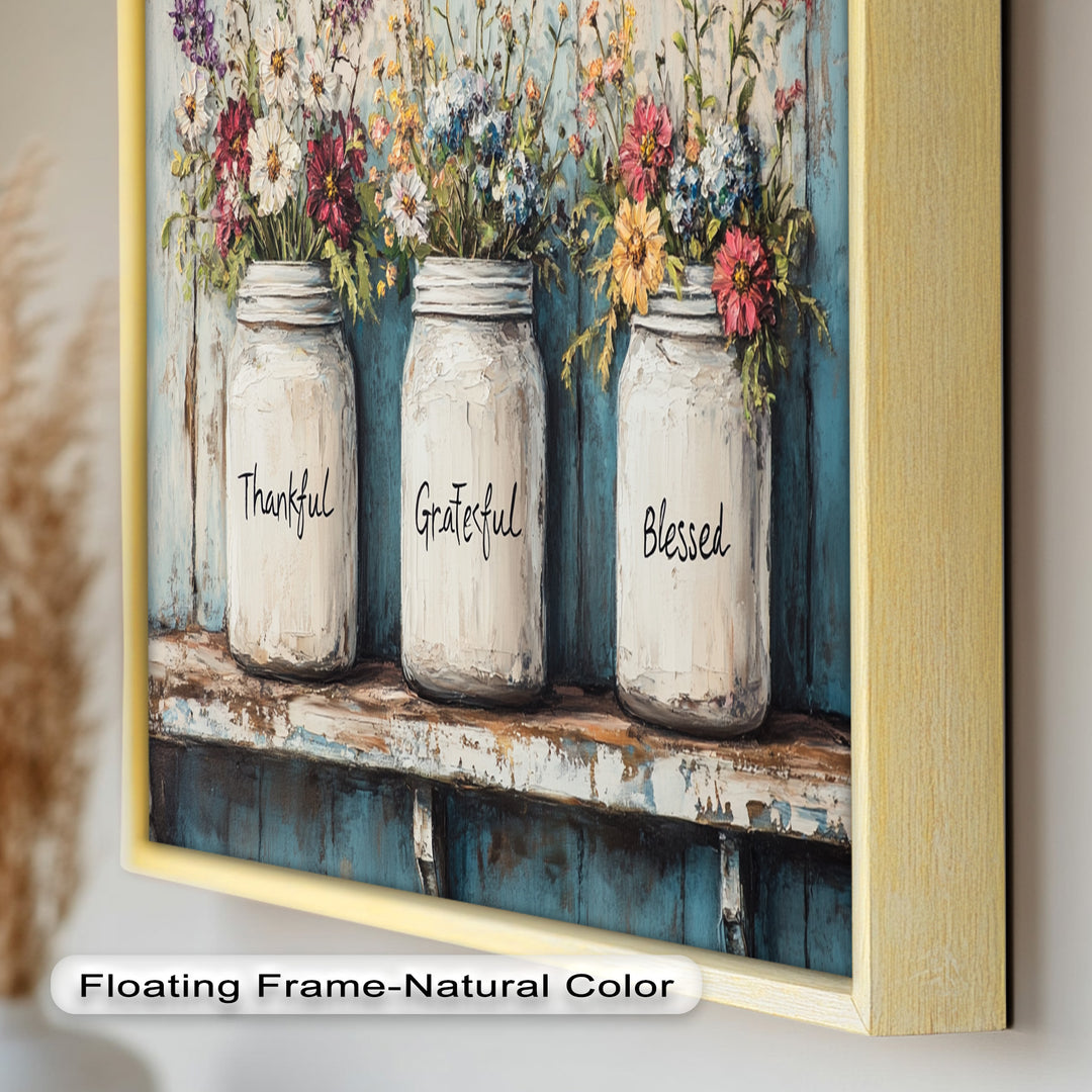 Thankful Grateful Blessed – Floral Jar Oil Painting