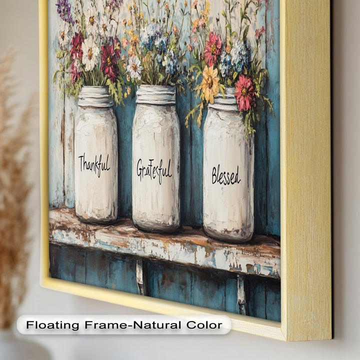 Thankful Grateful Blessed – Floral Jar Oil Painting