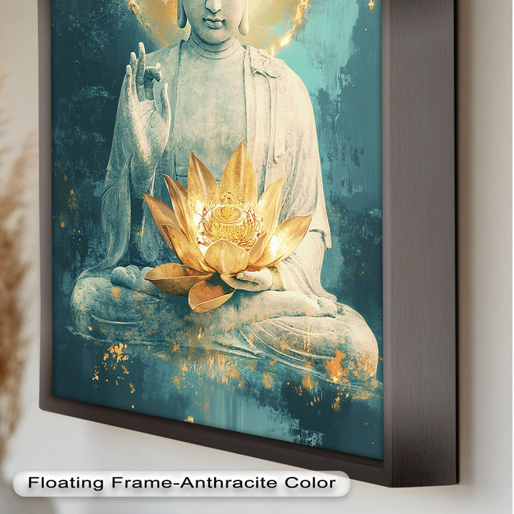 Buddha with Lotus Flower Wall Art – Religious Oil Painting