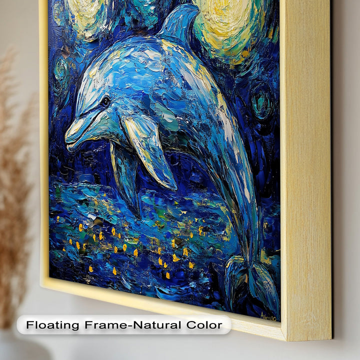 Starry Night Dolphin in Ocean Dreamscape – Animal Oil Painting