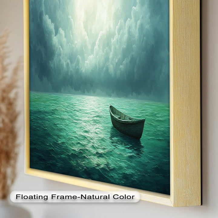 Solitude Adrift – Serene Empty Rowboat Oil Painting